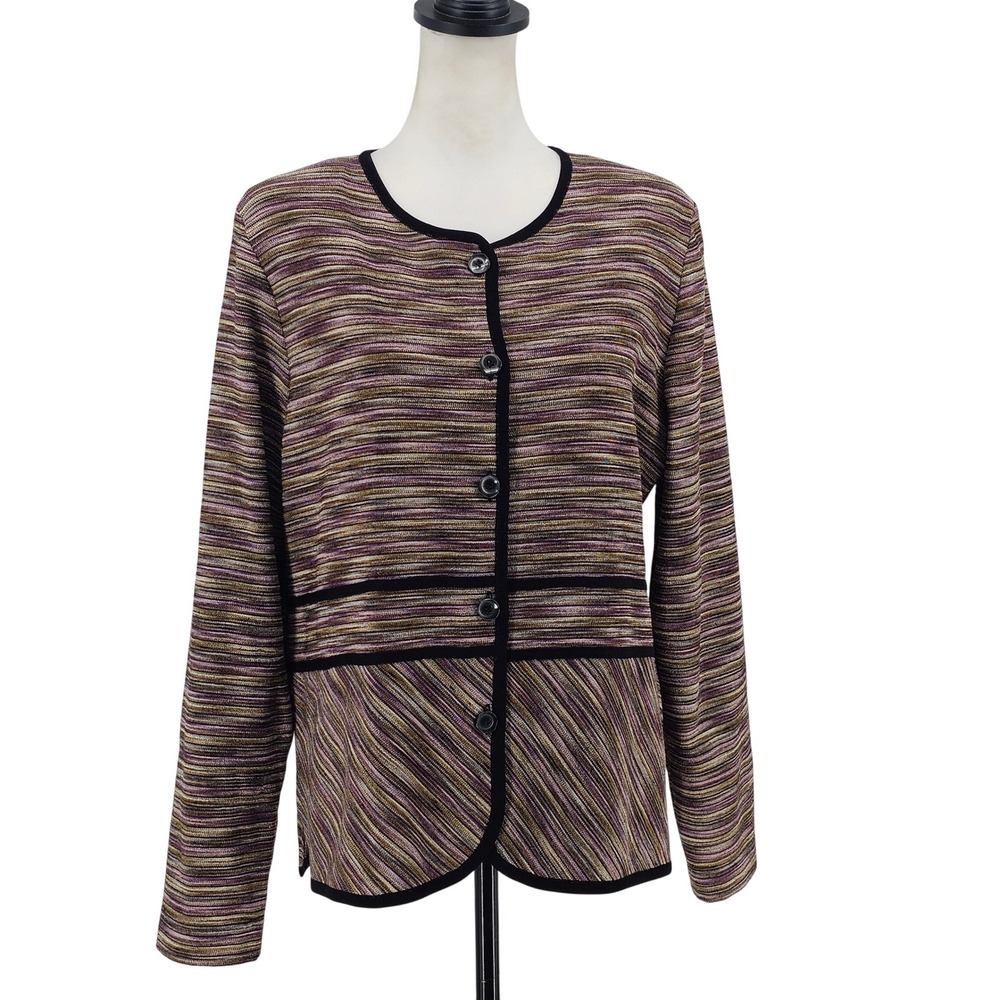 Misook‎ Cardigan Jacket Size M Multicolor Abstract Striped Professional Office